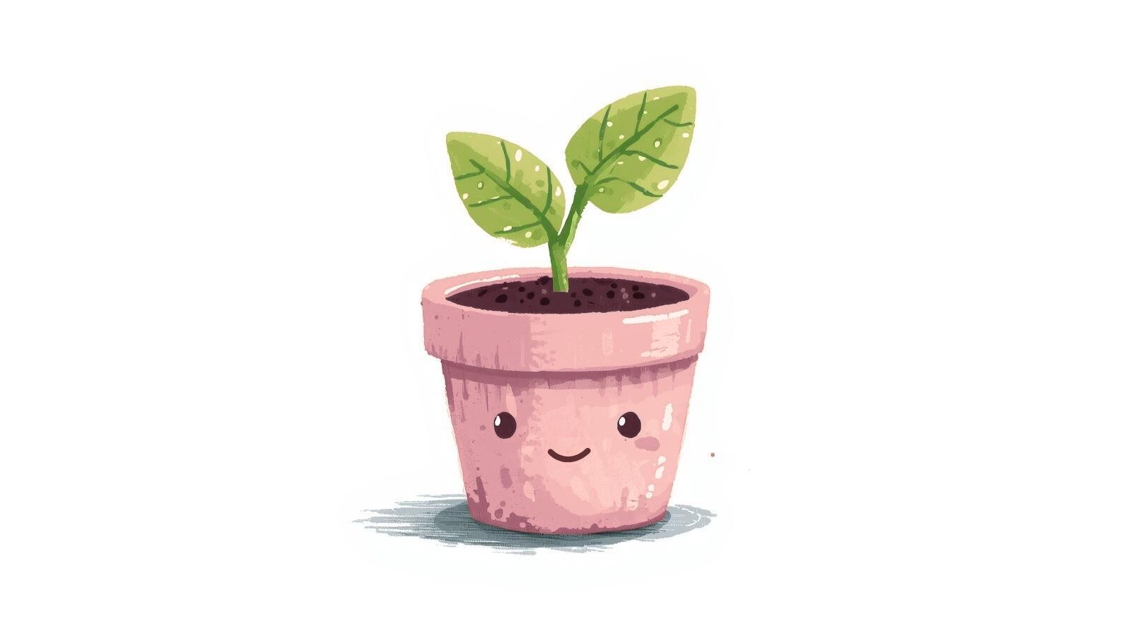 Pink pot with small plant