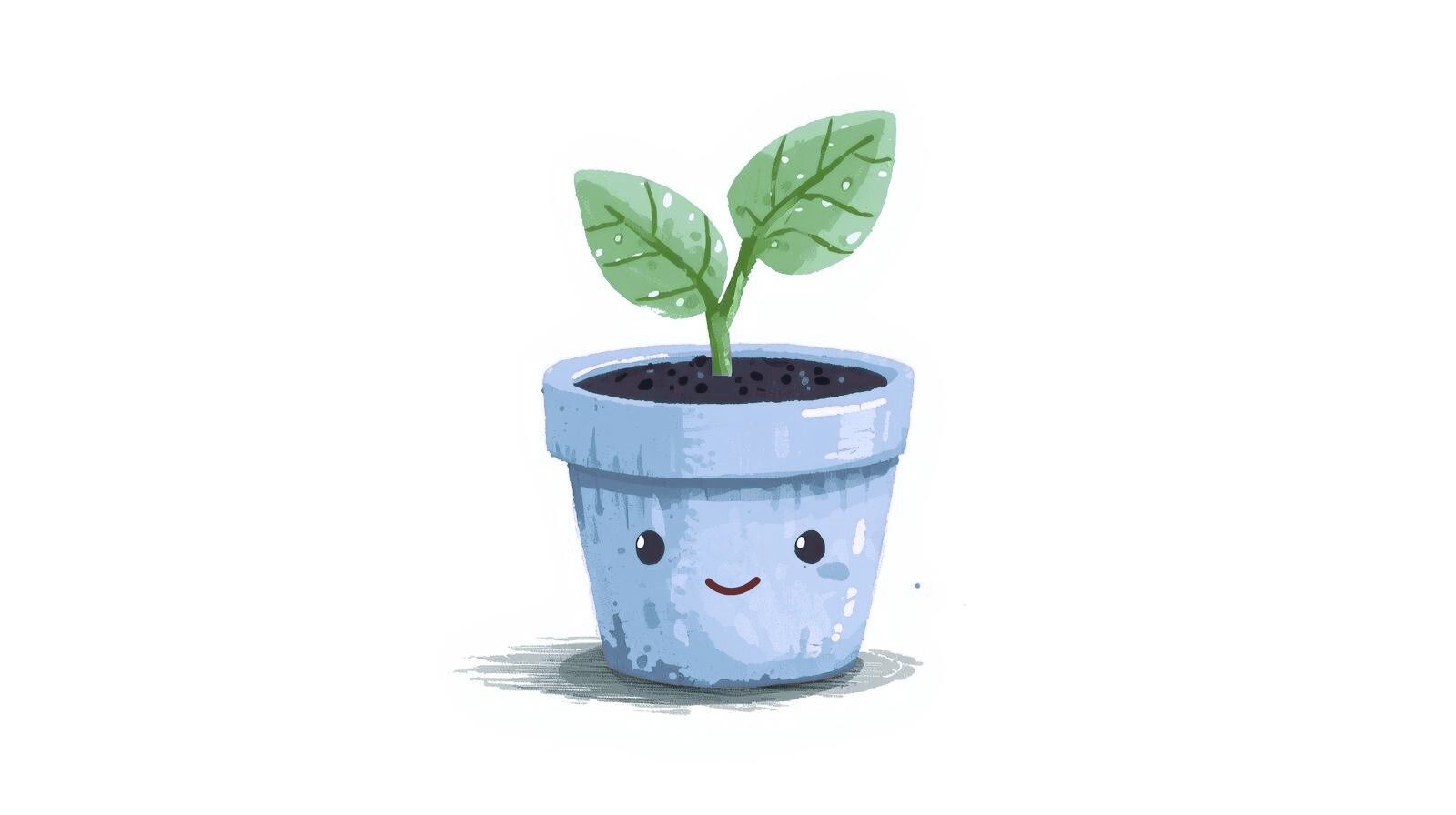Blue pot with small plant