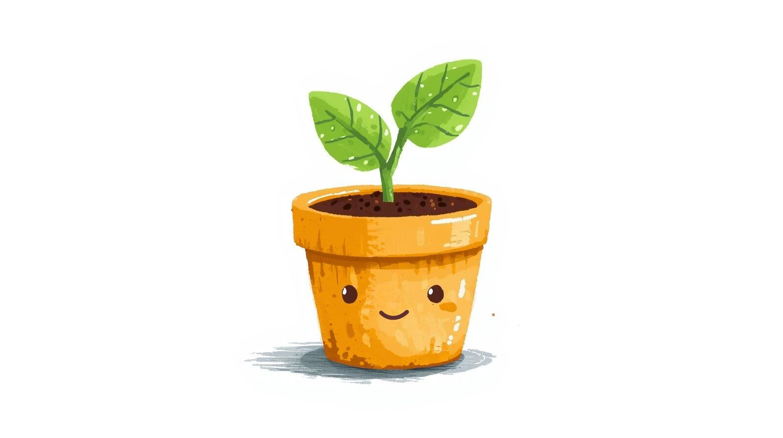 Orange pot with small plant