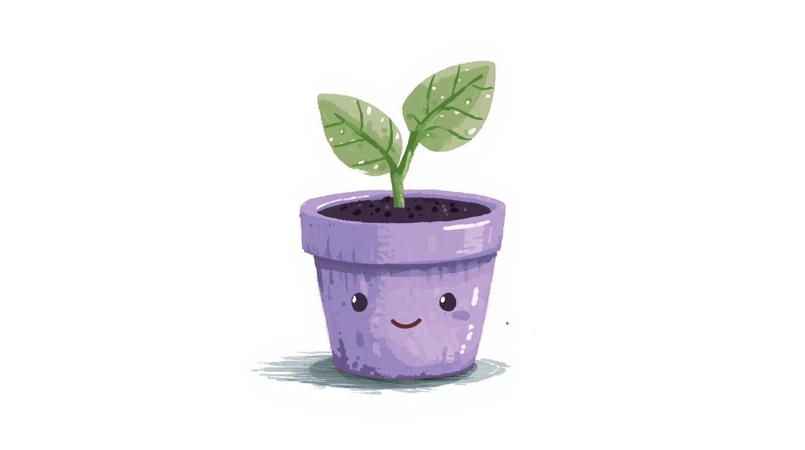Purple pot with small plant
