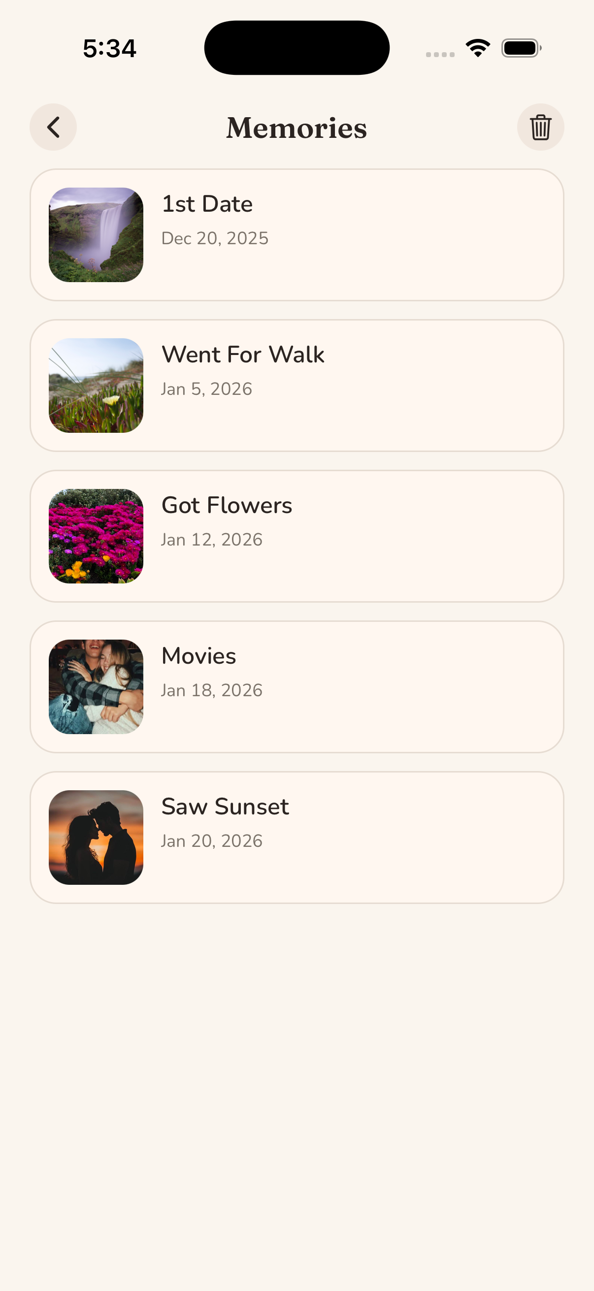 See all your memories - browse through your dates chronologically