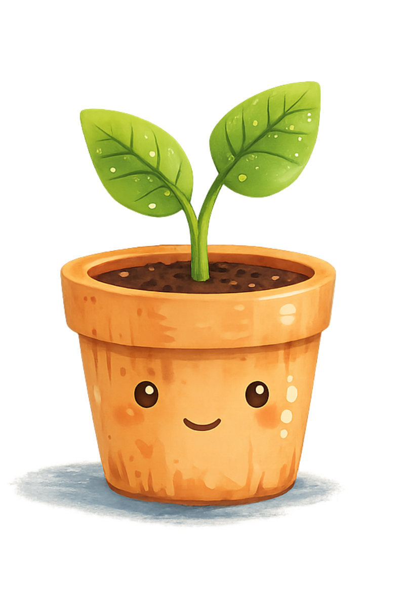 Loveleaf - A cute baby plant with two leaves in a smiling terracotta pot